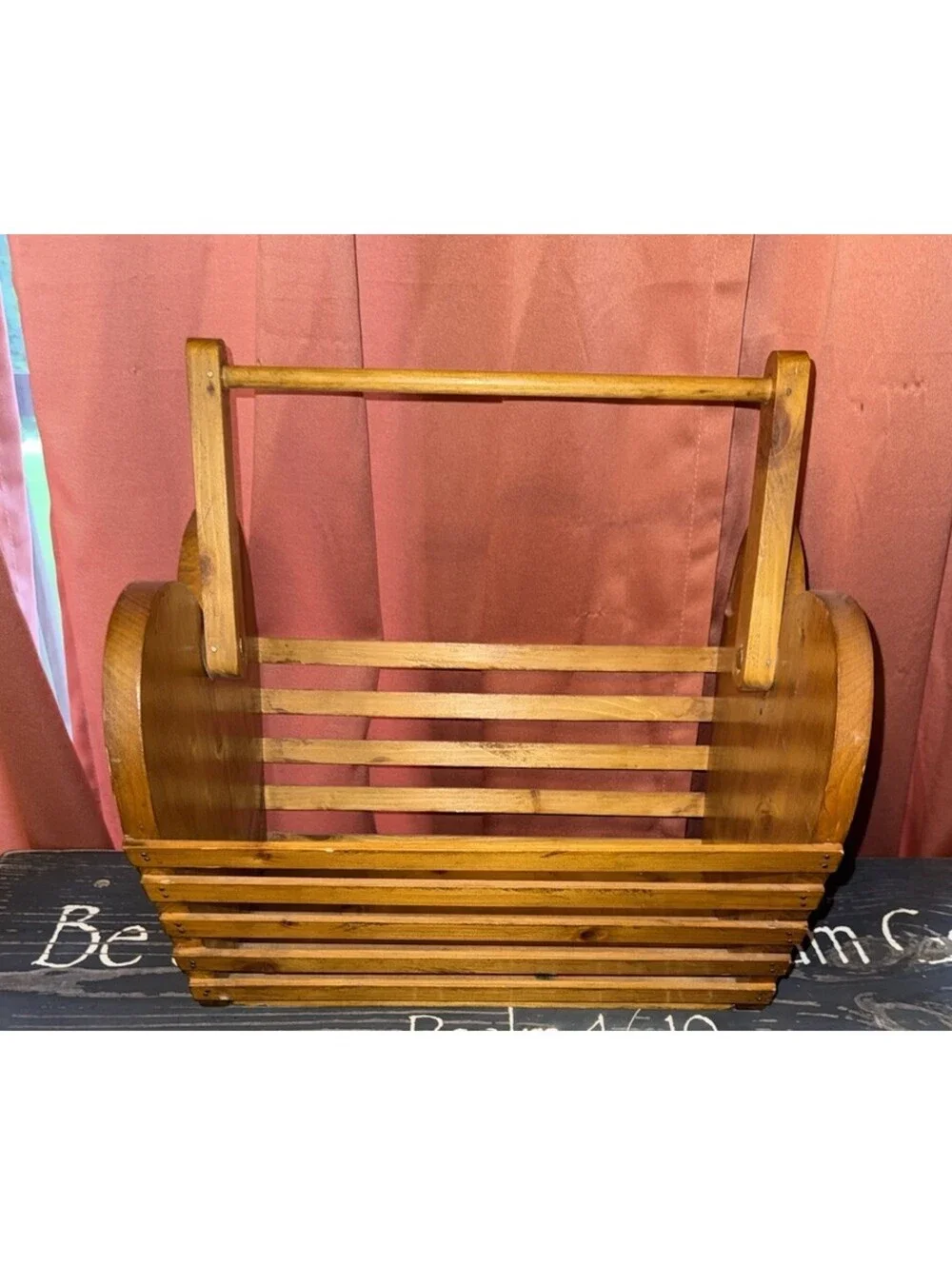 Vintage Heart Wood Basket Cottagecore Country Farmhouse 16x12x12
